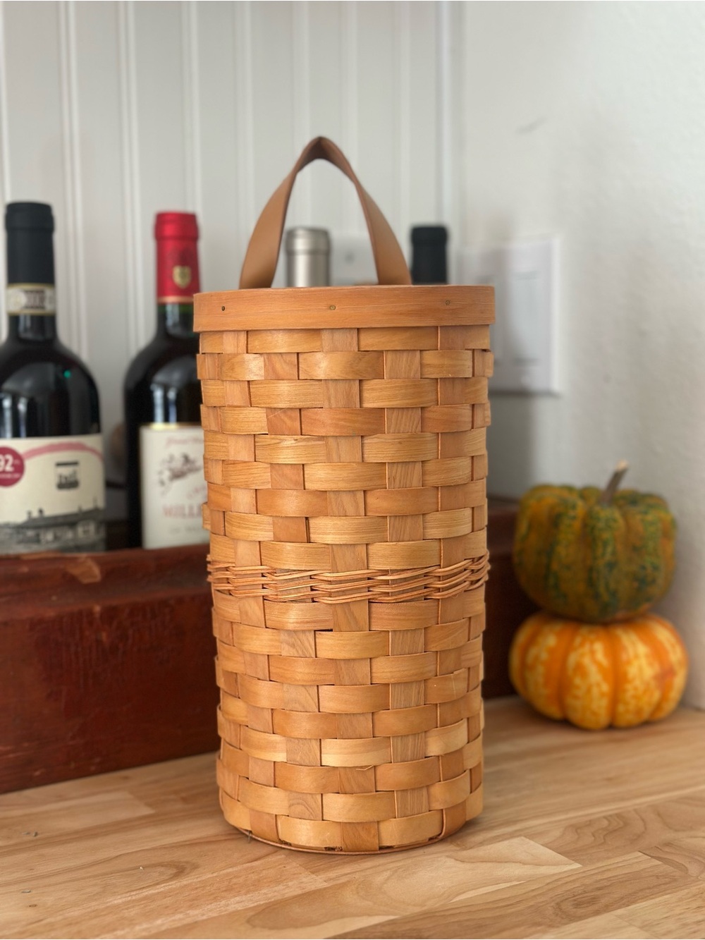 Handwoven Tan Woven Bottle Carrier - Brand Not Specified